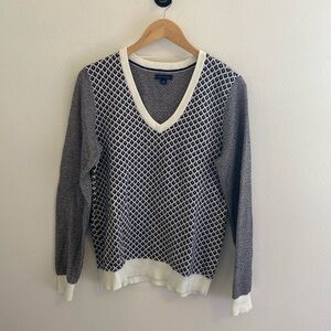 Tommy Hilfiger Black and White V-Neck Sweater
